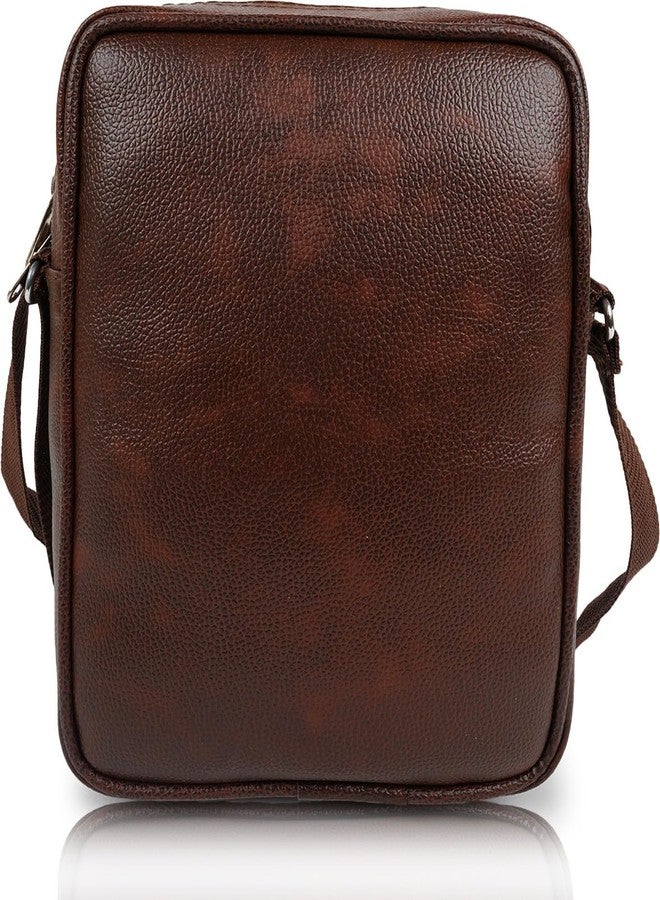 Alison Pure Luxury Gloss Leather Small Sling Bag for Men | Chest Slinger bag | Crossbody Bag| Side Bag Men | Mini Leather Slings | Corporate Gift Item | Passport Document Sling. (Royal Brown) (Brown) - Image 4